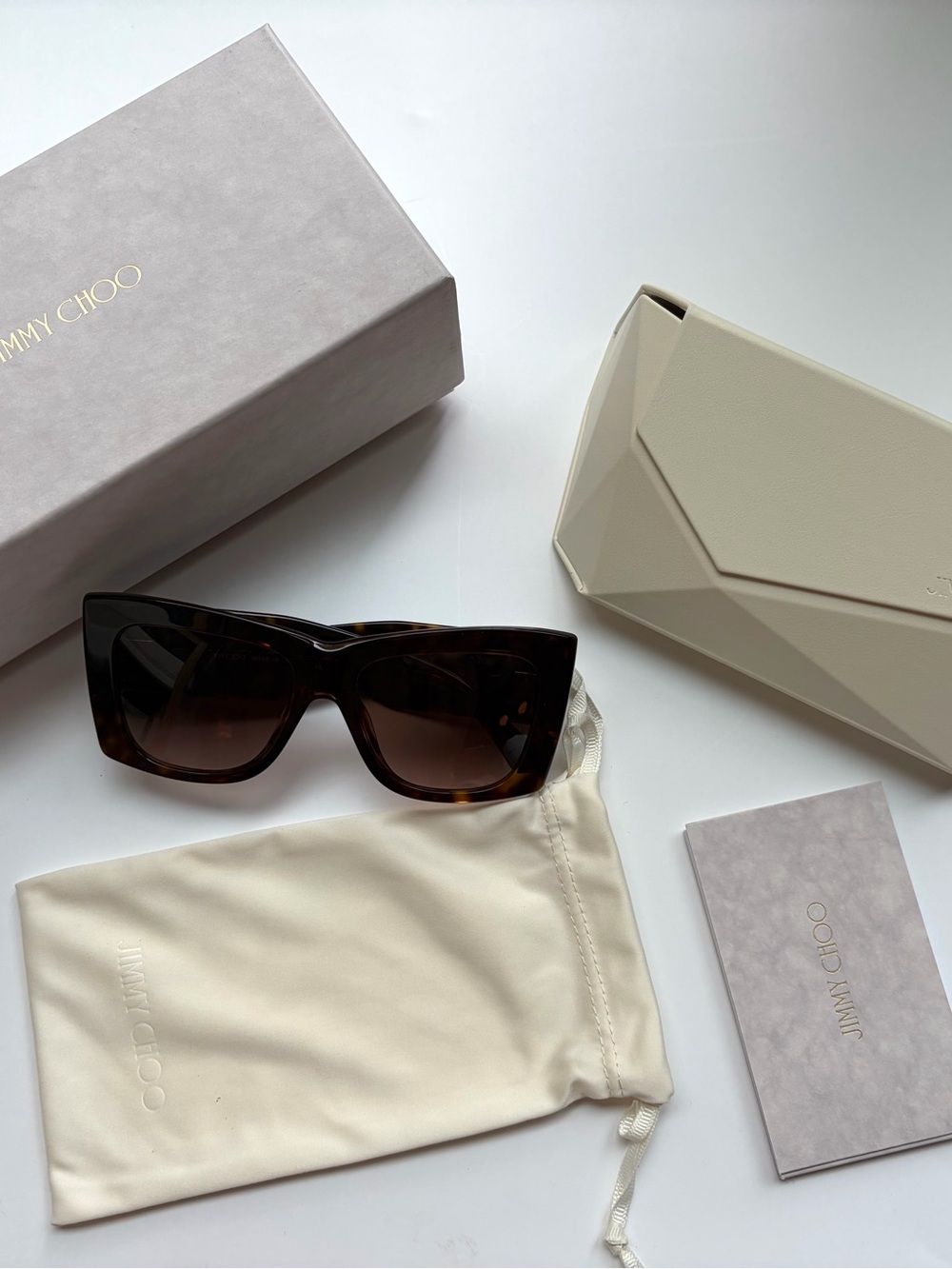 Jimmy Choo Tortoiseshell Oversized Square Sunglasses with Brown Lenses